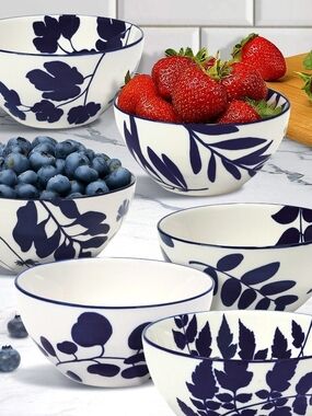 Arbor Blue Floral Porcelain Mixing and Serving Bowls - Set of 6